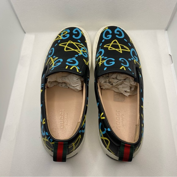 GUCCI Authentic Designer, Ghost Graffiti GG Logo Slip On Sneakers, Black (36) - Picture 6 of 12